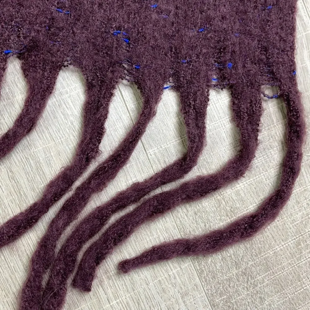 NWT NORDSTROM BP Burgundy Stem Blue Speckle Fringe Trim Cozy Scarf